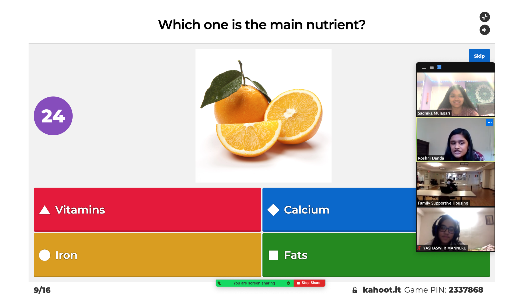 Kahoot nutrition activity